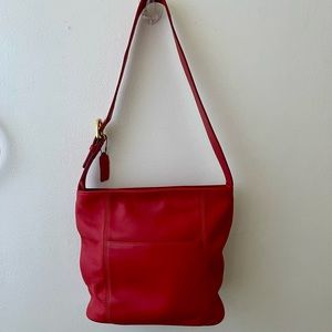 Vintage Red Leather Coach Shoulder Bag